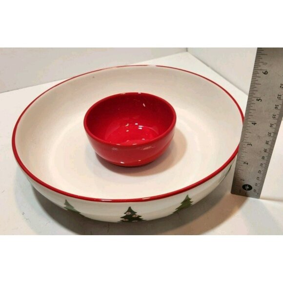 Harry & David Christmas Tree Chip Dip Veggies Dish With Red Attached Bowl 2007 - Picture 8 of 12